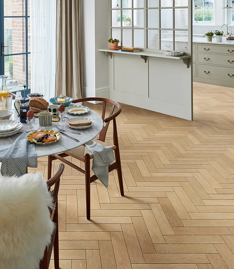 Chene 14mm Herringbone Brushed Smoked White Hardwax Oiled