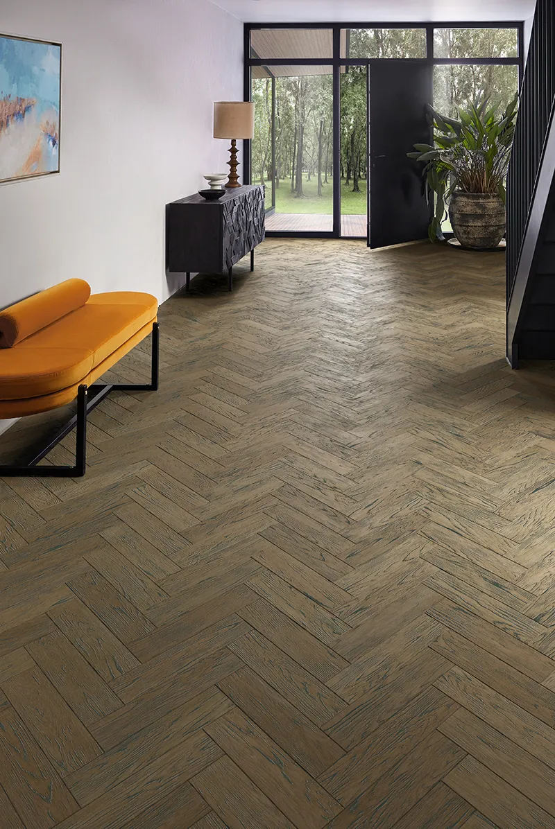 Chene 14mm Herringbone Distressed Brown Oil