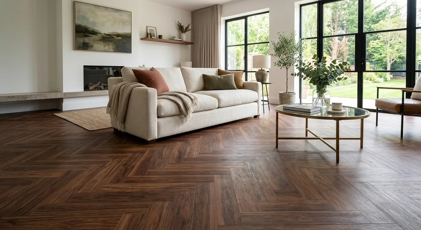 Textures Warm Walnut Herringbone flooring