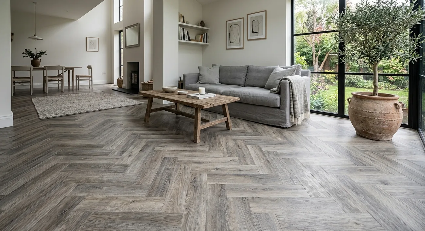 Textures Weathered Oak Herringbone flooring