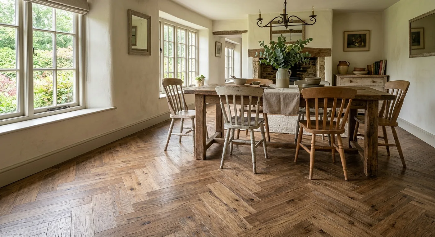 Textures TH06 Distressed Oak Herringbone flooring