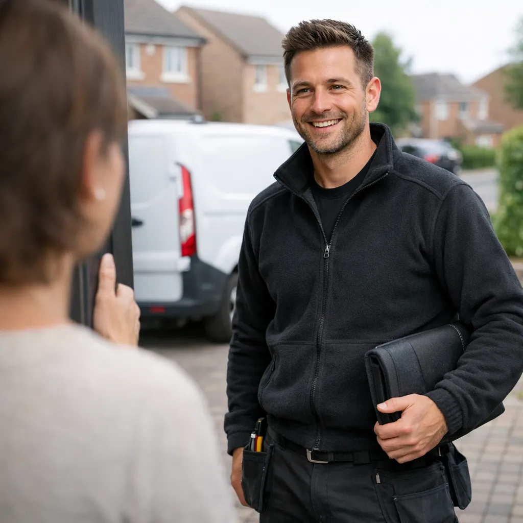 Professional fitter arriving at your door